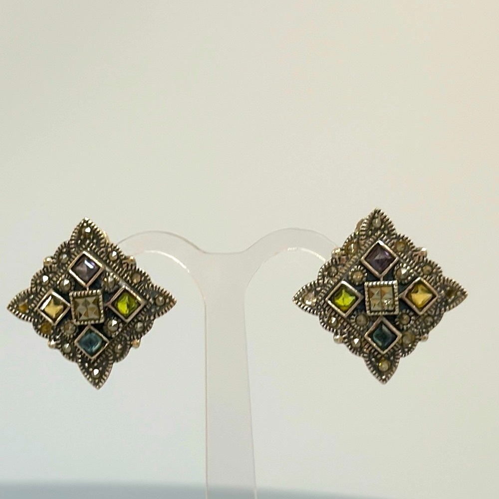Elegant 925 silver amethyst citrine marine earrings